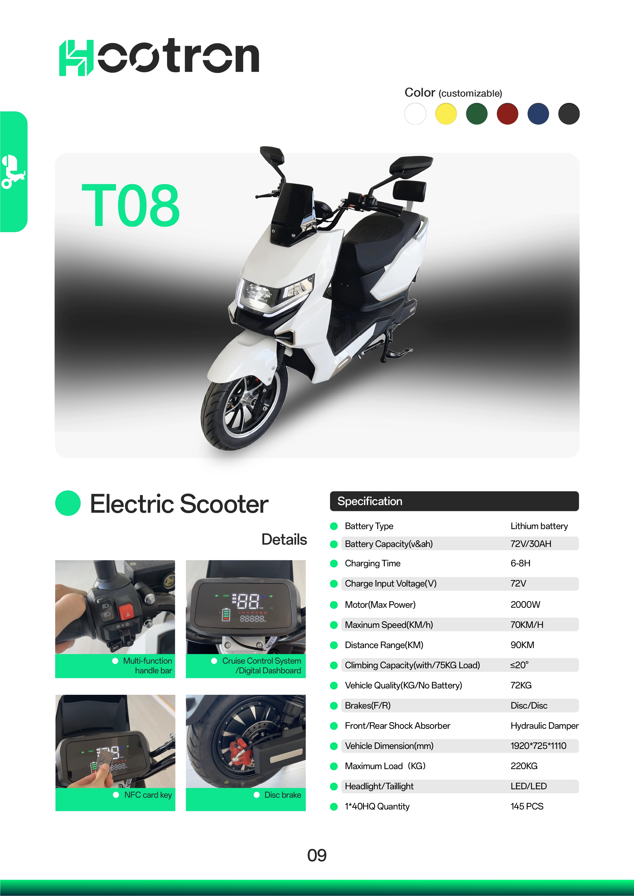 Hootron T08 electric scooter white sporty
