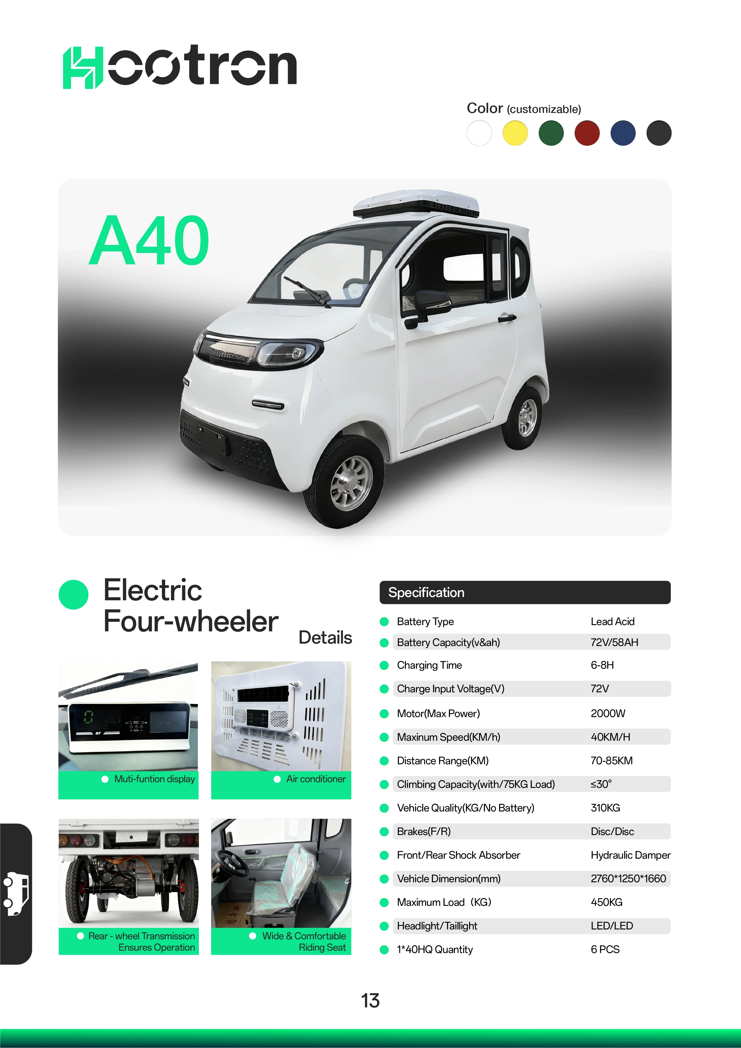 Hootron A40 enclosed micro electric four-wheeler white