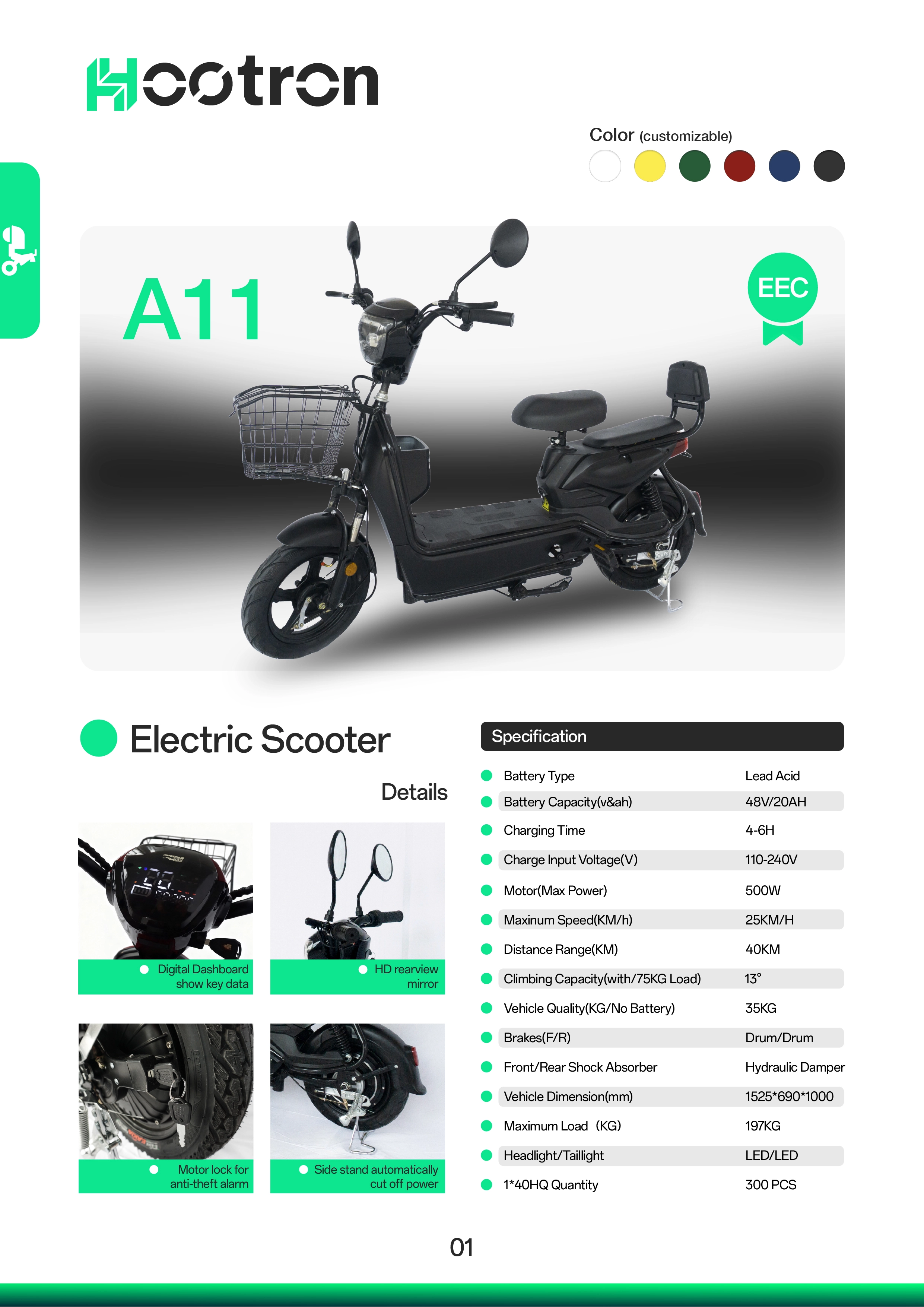 Hootron A11 electric scooter with basket