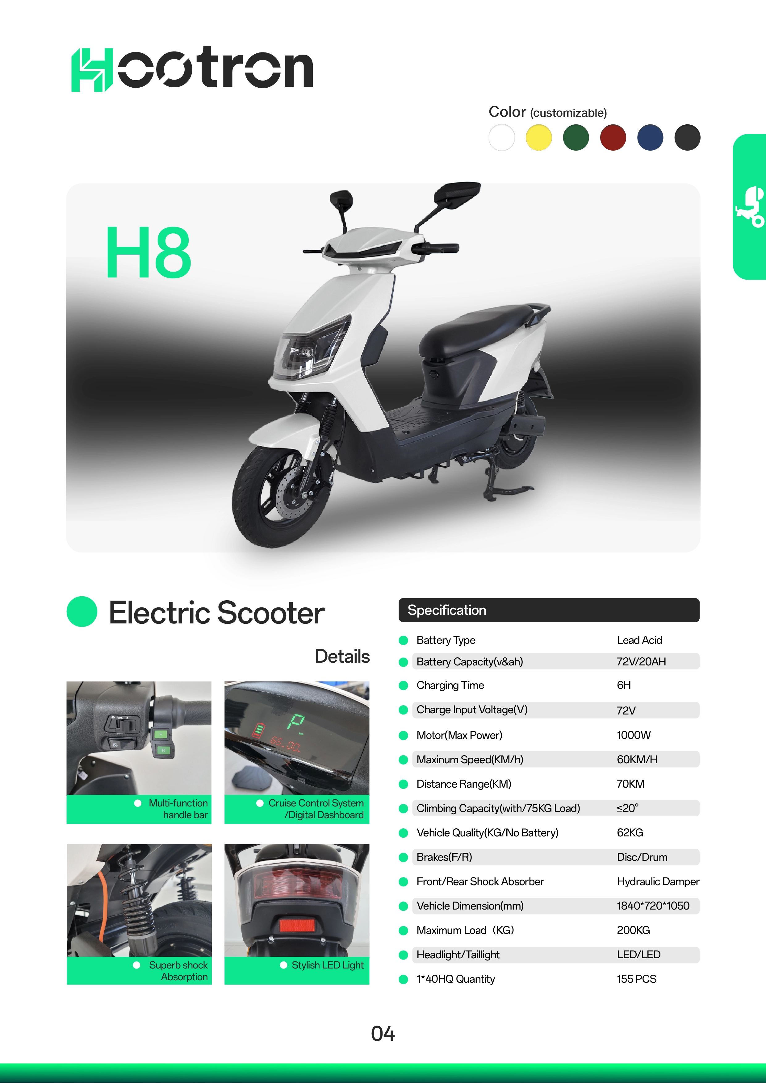 Hootron H8 electric scooter white