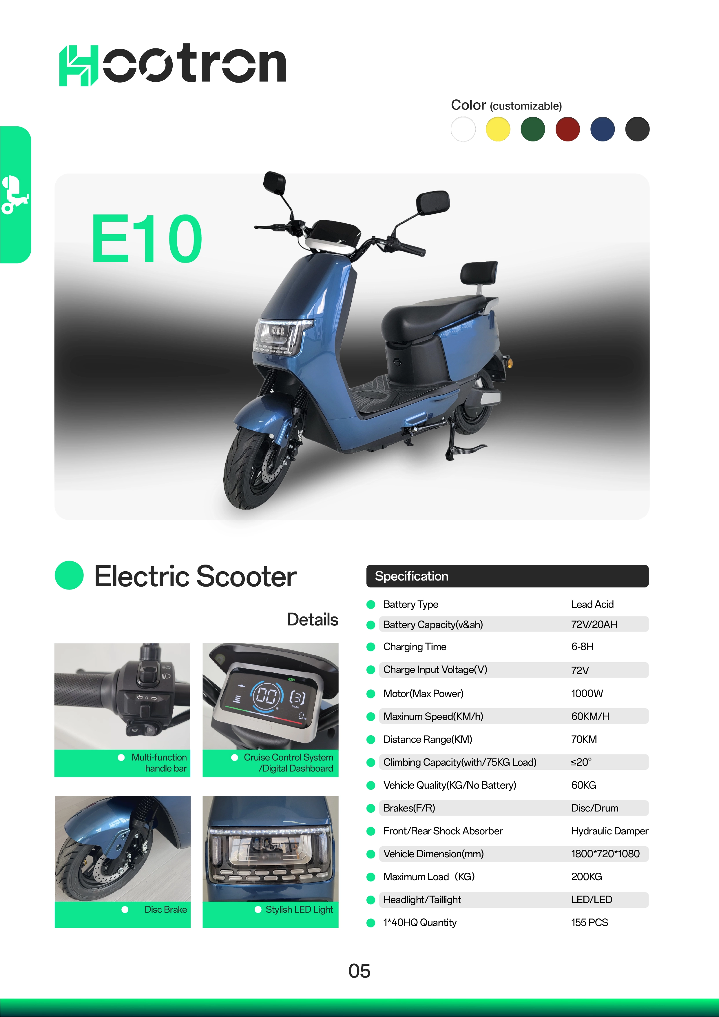 Hootron E10 electric scooter blue